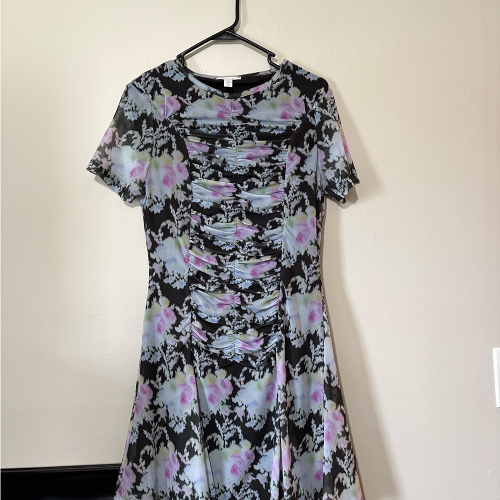 Topshop Floral Black and Purple Dress